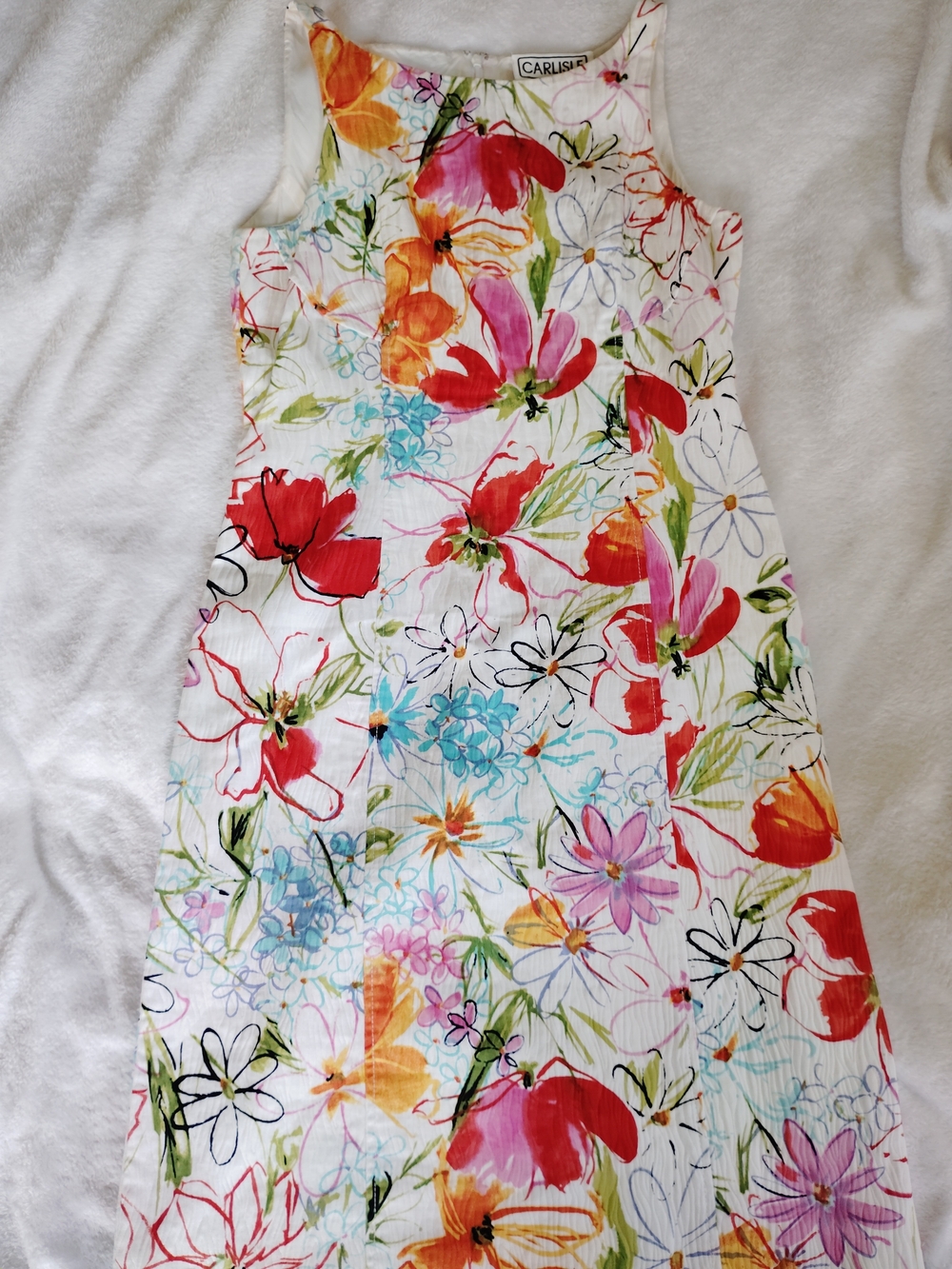 CARLISLE  Sleeveless Midi Dress Size 8 Vintage 90s Beige Floral  Lined Dress